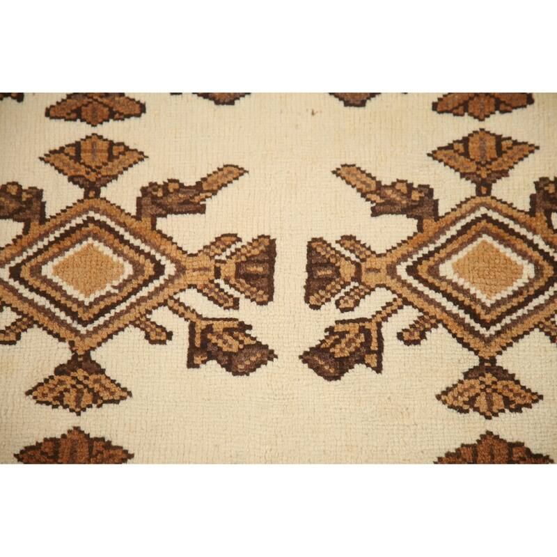 Hand Knotted Oriental 100% Wool Carpet Traditional Geometric Beige & Ivories Balouch Runner Rug - 6' 8'' X 3' 4''