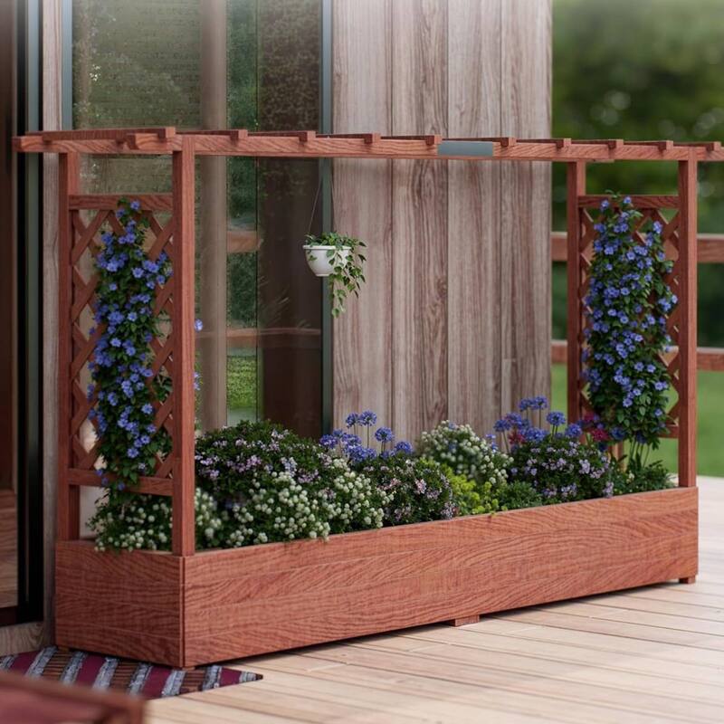 Freestanding Garden Bed Raised Wooden Planter Box with Trellis