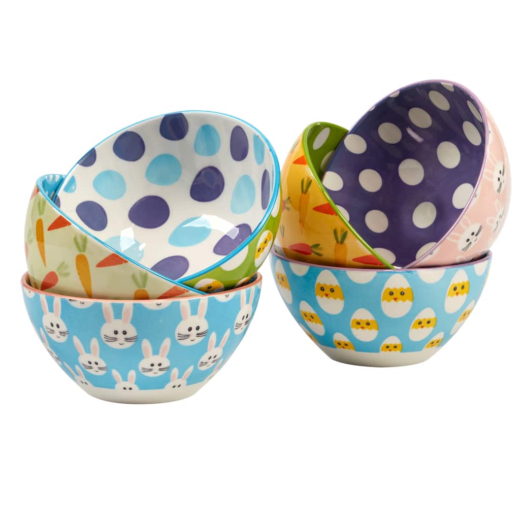 Certified International Easter Pad Print 16 oz. Bowls, Set of 6 - 5" Dia. x 2.5"