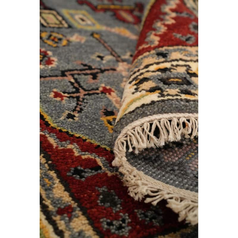 Hand Knotted Oriental 100% Wool Carpet Transitional Geometric Greys & Charcoal Oushak Area Rug - 5' 1'' X 2' 11''