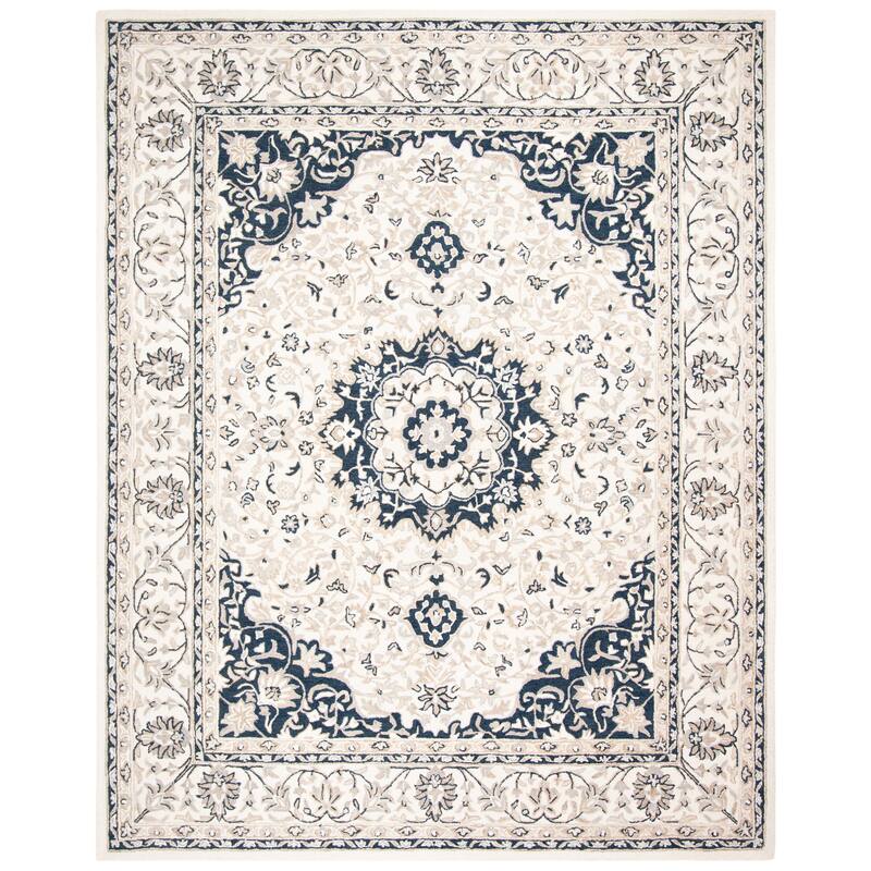 SAFAVIEH Handmade Micro-Loop Dashurie Transitional Medallion Wool Rug- - 2'6" x 4' - Ivory/Navy