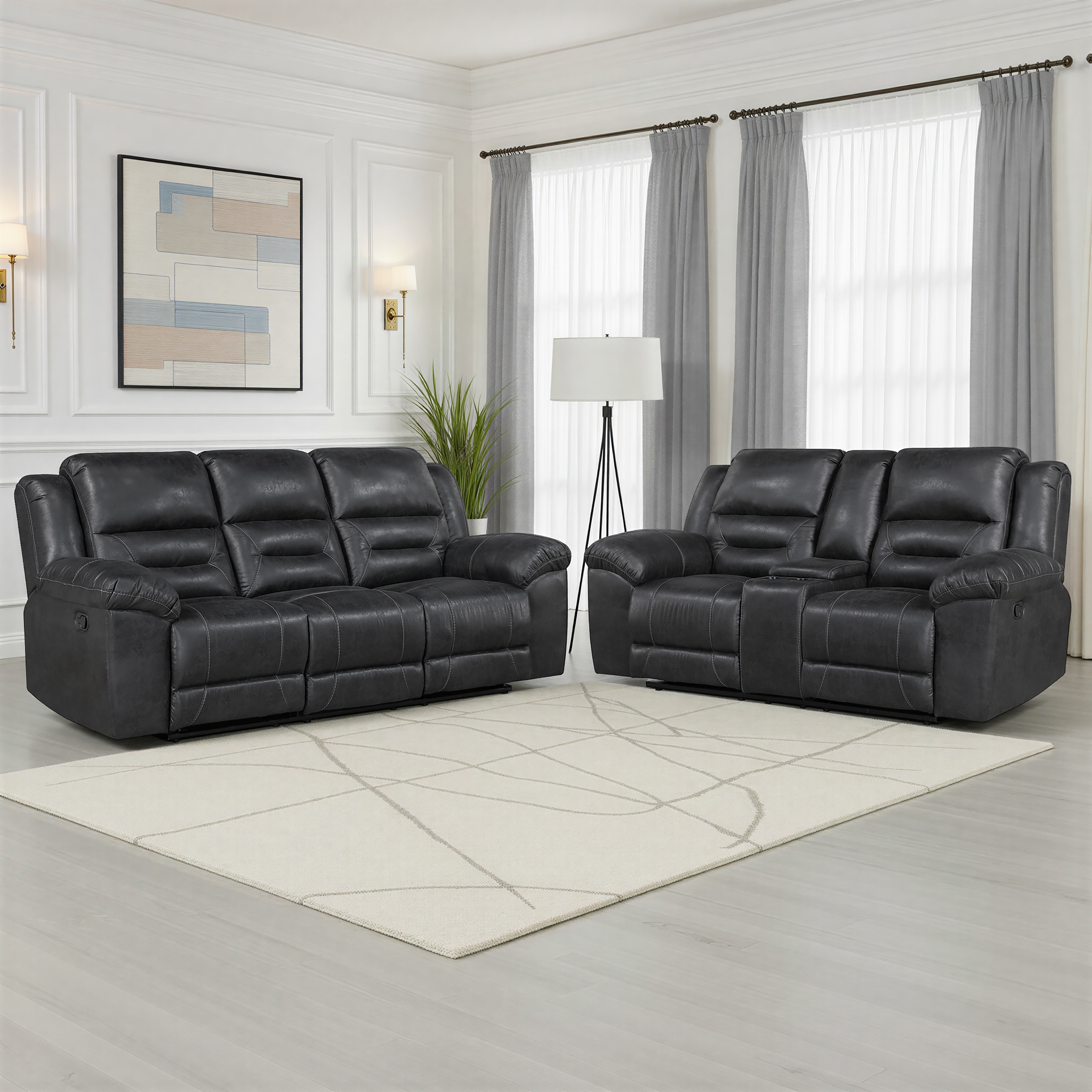 Alonzo Polished Microfiber 2-Piece Manual Reclining Sofa Set