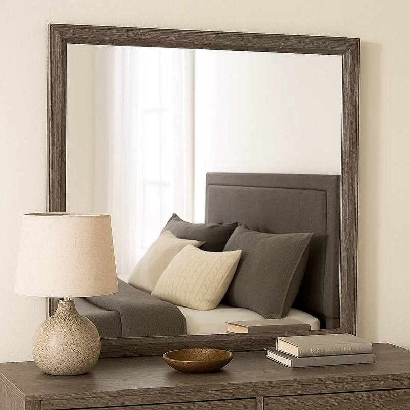 Dresser Mirror, Foil Gray Solid Wood, 35x39 Broad Frame Design - Foil Gray