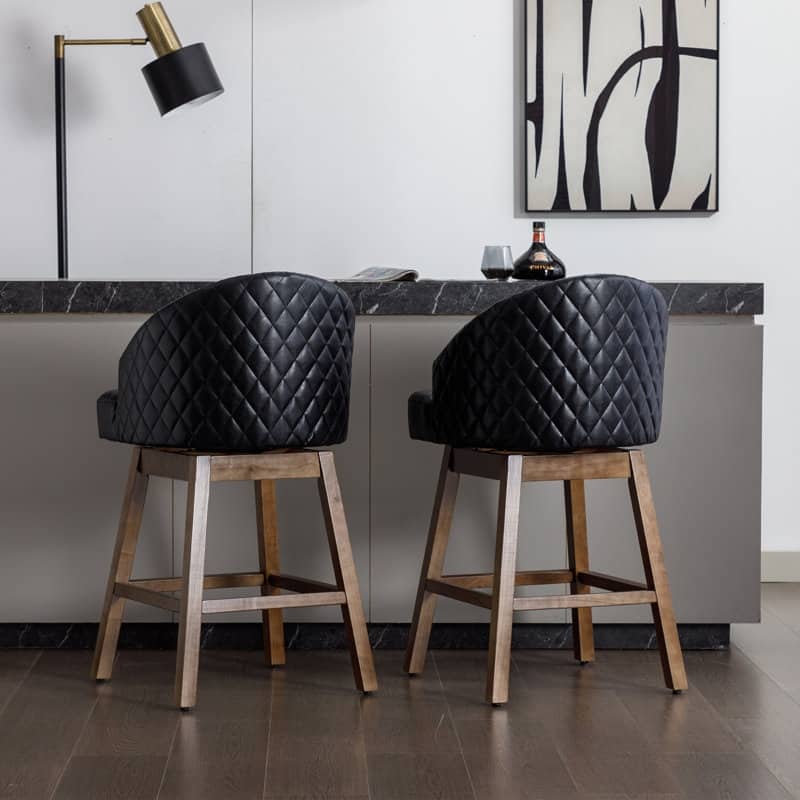 Swivel Wood Counter Height Bar Stools with Footrest (Set of 2)