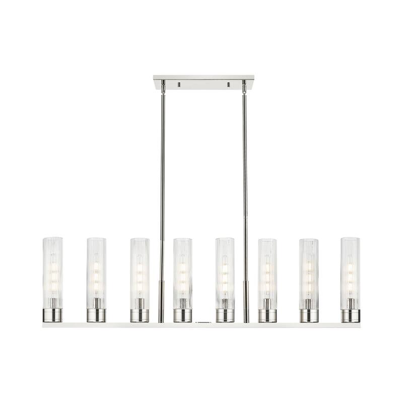 Innovations Lighting Downtown Urban - Boreas - 6 Light 48" Stem Hung Island Light with 11" Shades - Striped Clear/Polished Nickel