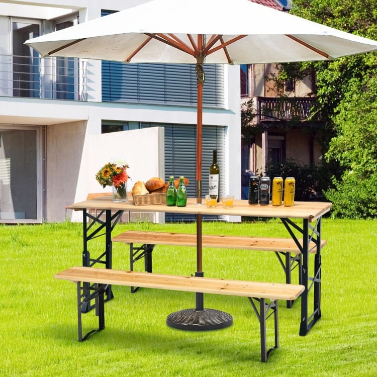 66.5" Outdoor Wood Folding Picnic Table with Adjustable Heights - 66.5" (L) x 20" (W) x 29.5"/41.5" (H) - Natural