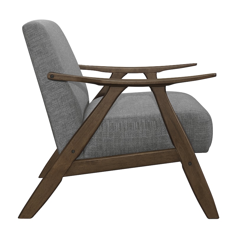 Modern Dark Gray Fabric Upholstered 1pc Accent Chair Cushion Back and Seat Walnut Finish Solid Rubber Wood Furniture
