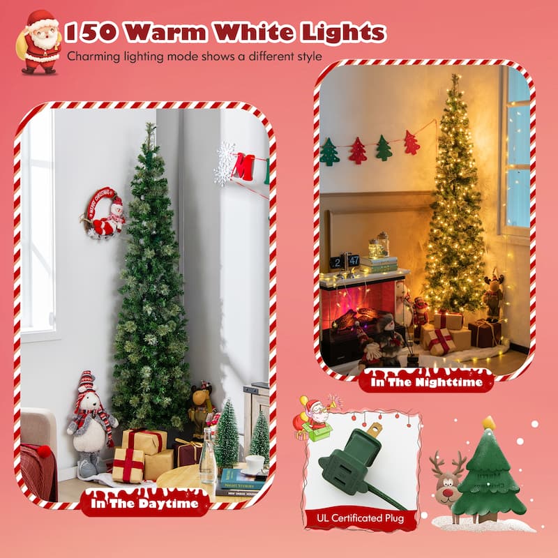 Gymax 7FT Pre-lit PVC Half Christmas Tree Pine Needle Lamp Tree w/