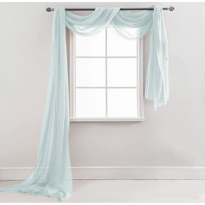 37" x 216" - Sheer Window Scarf Valance Topper Draping Extra Long - 37" x 216" - Light Blue