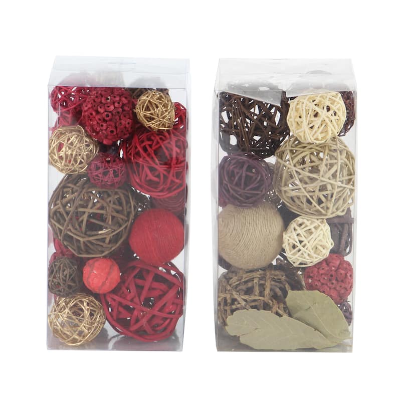 Dried Plant Handmade Orbs & Vase Filler with Varying Designs - Set of 2 Multi Colored - Roche River Decor - 6"W x 6"L x 12"H