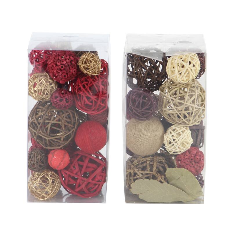 Multi Colored Dried Plant Handmade Orbs & Vase Filler with Varying Designs (Set of 2) - 6 x 6 x 12Round