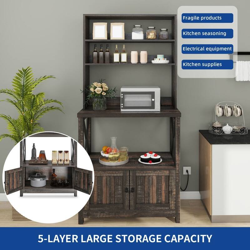 Moasis 5 Tier Kitchen Bakers Rack with Storage Shelves Microwave Oven Stand Kitchen Shelf Organizer