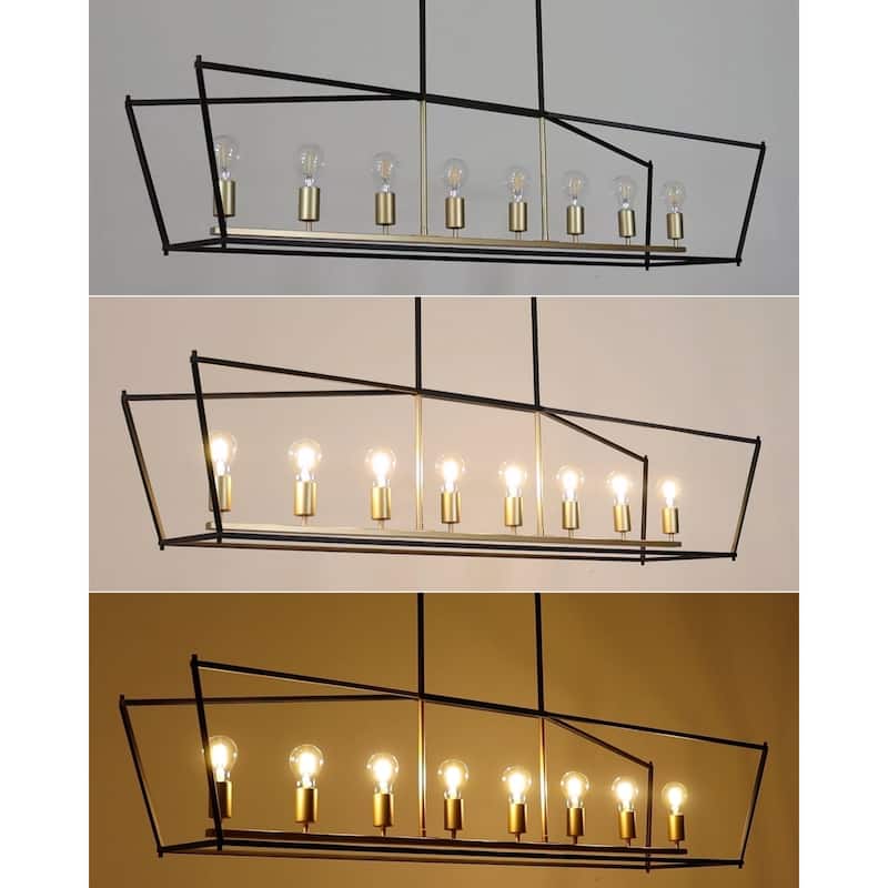 Modern Farmhouse 8-Light Geometric Chandelier Black Gold Kitchen Island Light - W 55.1" x D 14.5" x H 12.7"
