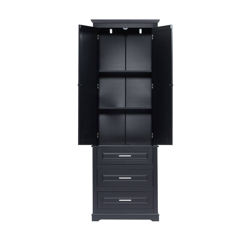 GDFStudio - Ashton Tall Storage Cabinet with Drawers, Adjustable Shelves