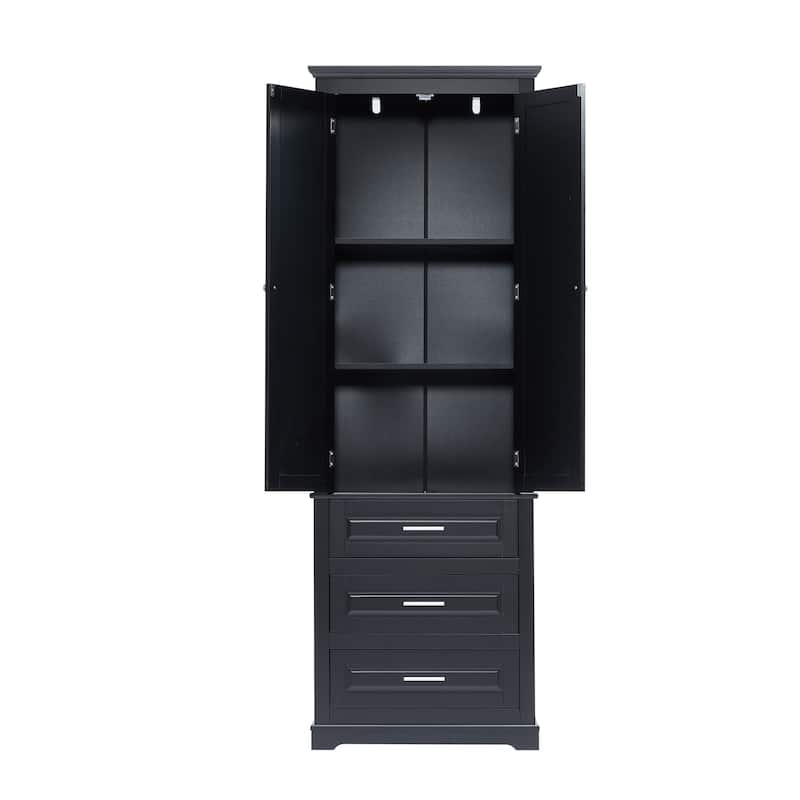 Tall Storage Cabinet with Three Drawers for Bathroom/Office, Black