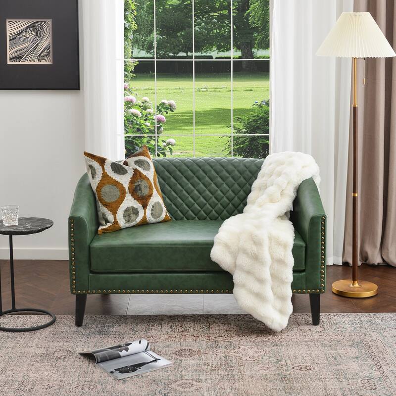 KINWELL 50"W Tufted Faux Leather Upholstered Small Loveseat Sofa