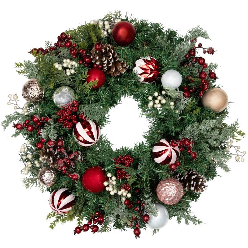 Green Red White Peppermint Decorated Artificial Christmas Wreath 29"