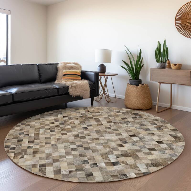 Premium Washable Super Soft Faux Cowhide Mayfield Rug - Gray - 8' x 8' - Round
