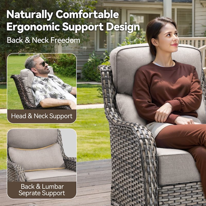 Pocassy 5 Pieces Outdoor 6 Inch Swivel Chair with Fire Pit Table