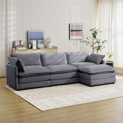 3-Seat Corduroy Modular Sofa with an Independent Removable Ottoman for Living Room or Business
