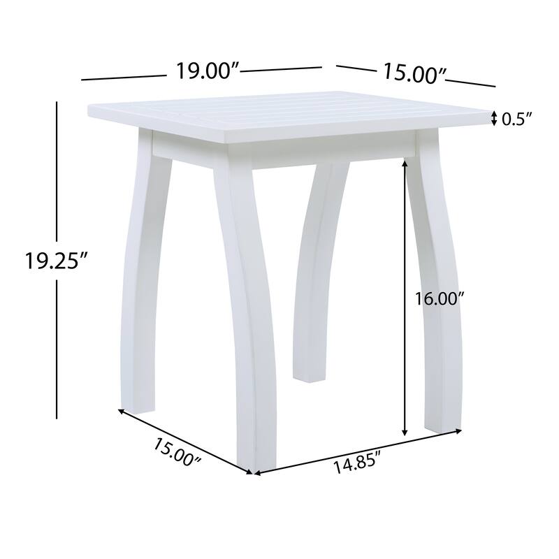 Roomfitters SELMA Acacia Wood Accent Side Table, Weather-Resistant Rectangular Patio End Table with Curved Legs, White PU
