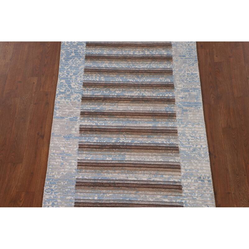 Multi-Color Striped Abstract Modern Accent Rug Handmade Wool Carpet - 2'8"x 4'10"