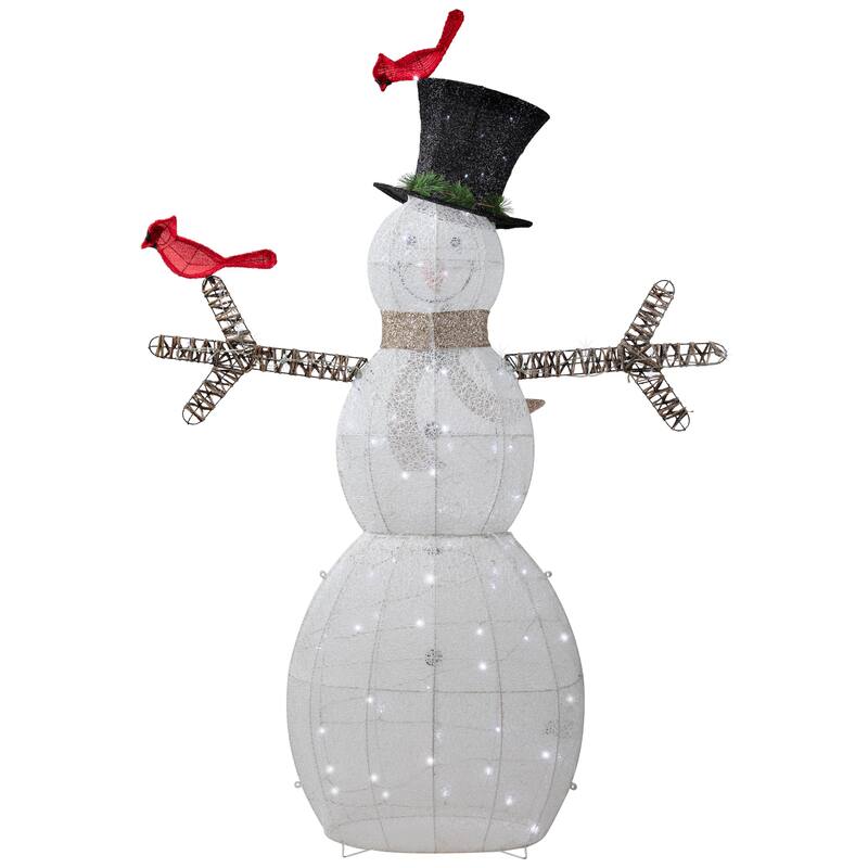 72" White Black LED Lighted Snowman Top Hat Christmas Decoration