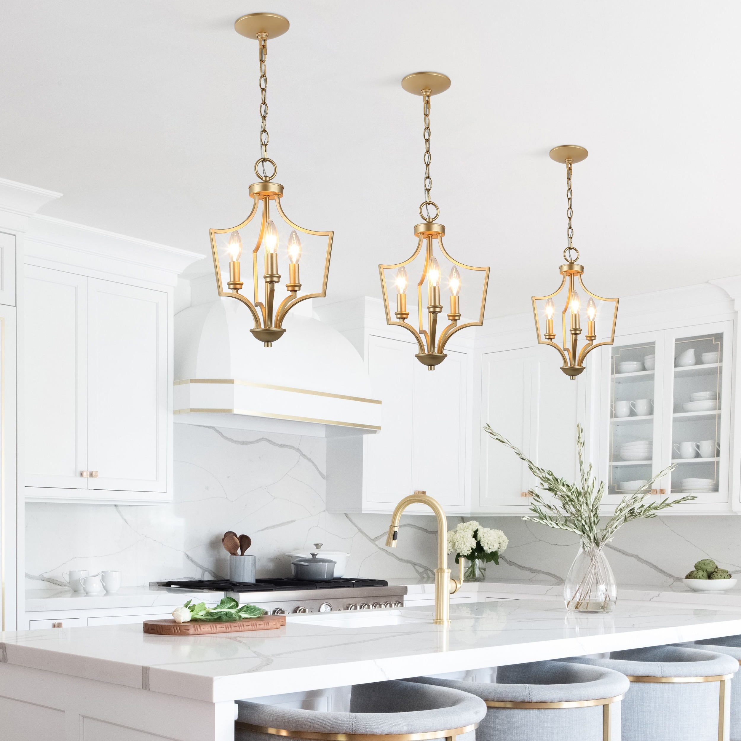 Mid-Century Modern Gold Chandelier 