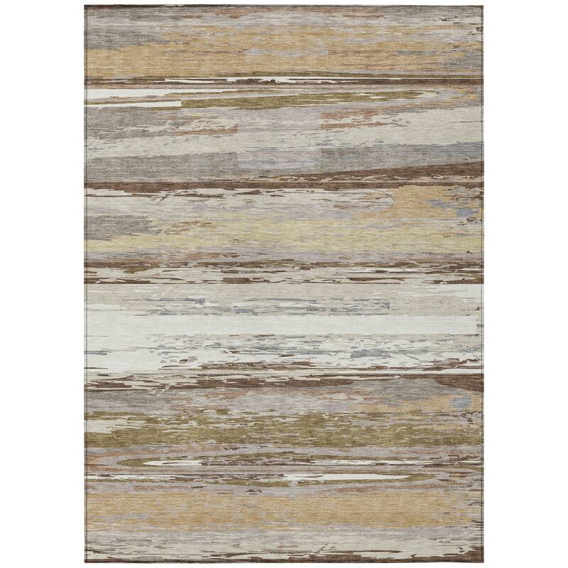 Machine Washable Indoor/ Outdoor Abstract Stripes Chantille Rug