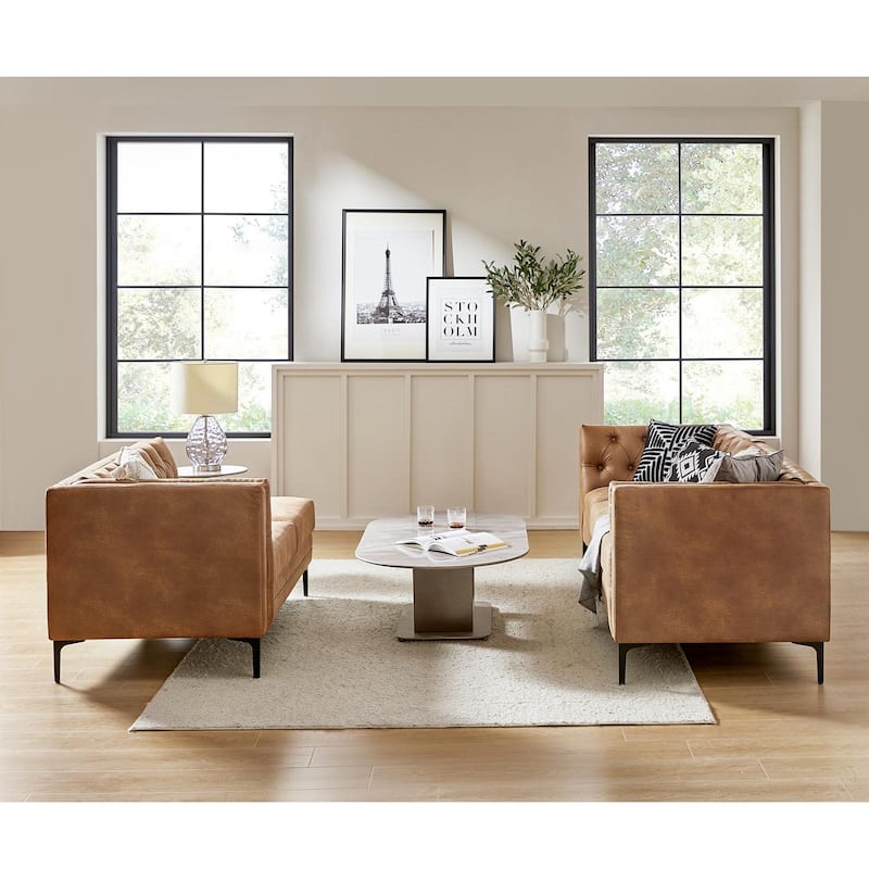 Moira Transitional Genuine Leather Corner Sectional Sofa with Tufted Back and Metal Leg by HULALA HOME
