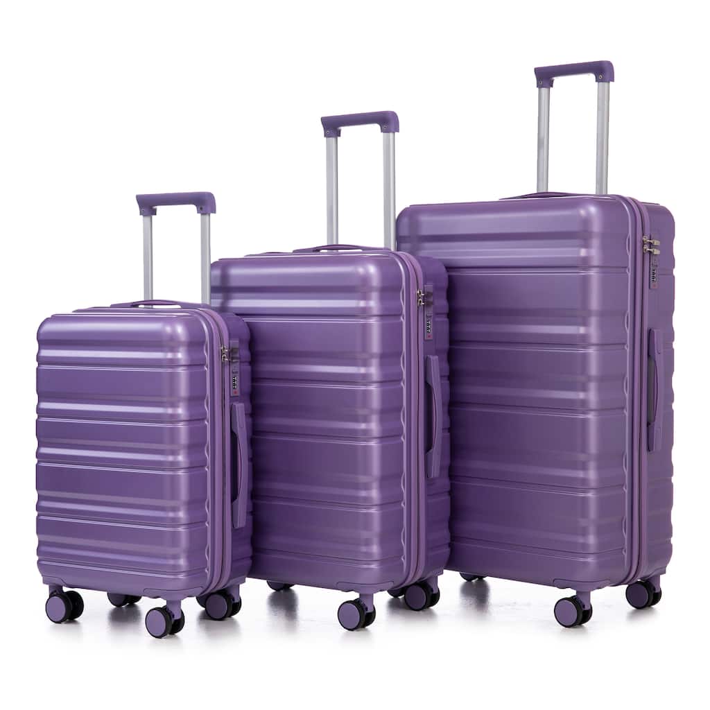 3 pcs/set in ABS Spinner Wheel Luggage, Carry on Suitcase, Matching Color, Combination Lock (Purple)