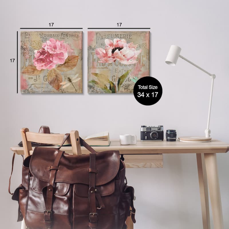 Stupell Vintage Collage French Florals Canvas Wall Art Design By Sasha (Set of 2)