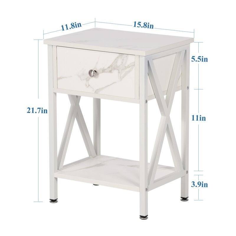 Set of 2 Nightstand Set with 1 Drawer and Open Storage