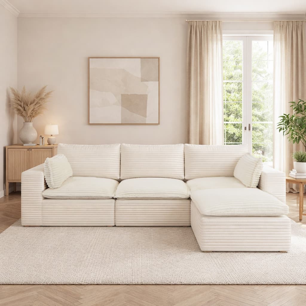 109.4" Modular Corduroy Sectional Sofa with Ottoman, No Assembly Required