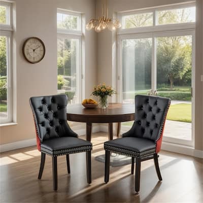 Tufted Solid Wood PU and Velvet Upholstered Dining Chair,2PCS