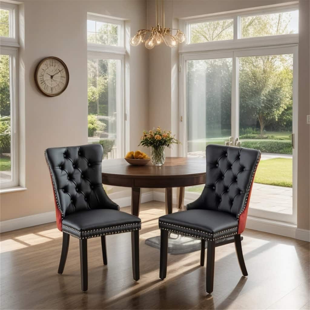 Tufted Solid Wood PU and Velvet Upholstered Dining Chair,2PCS