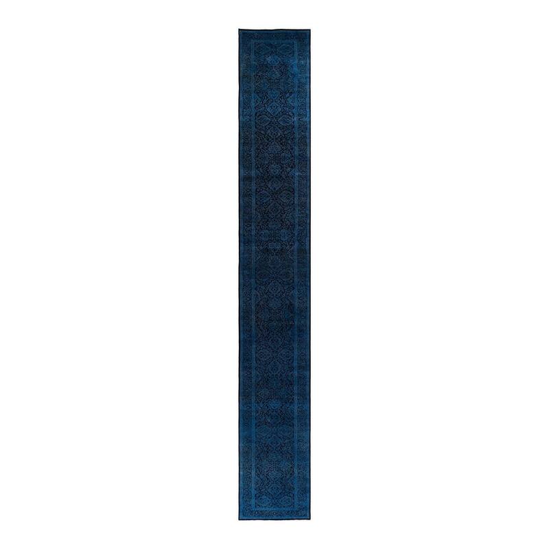 Overton Hand Knotted Wool Vintage Inspired Modern Contemporary Overdyed Blue Runner Rug - 2' 6" x 19' 1"