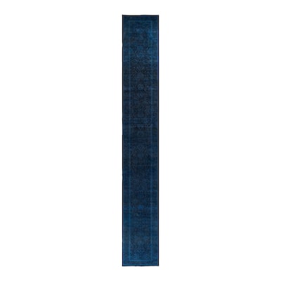 Overton Hand Knotted Wool Vintage Inspired Modern Contemporary Overdyed Blue Runner Rug - 2' 6" x 19' 1"