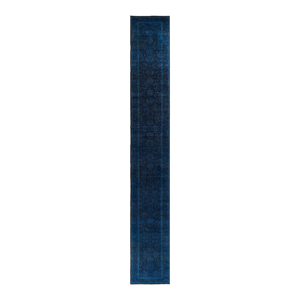 Overton Hand Knotted Wool Vintage Inspired Modern Contemporary Overdyed Blue Runner Rug - 2' 6" x 19' 1"