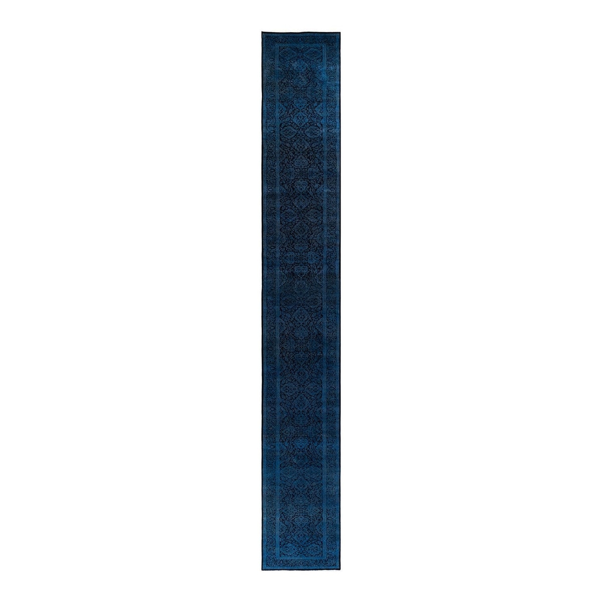 Overton Hand Knotted Wool Vintage Inspired Modern Contemporary Overdyed Blue Runner Rug - 2' 6" x 19' 1"