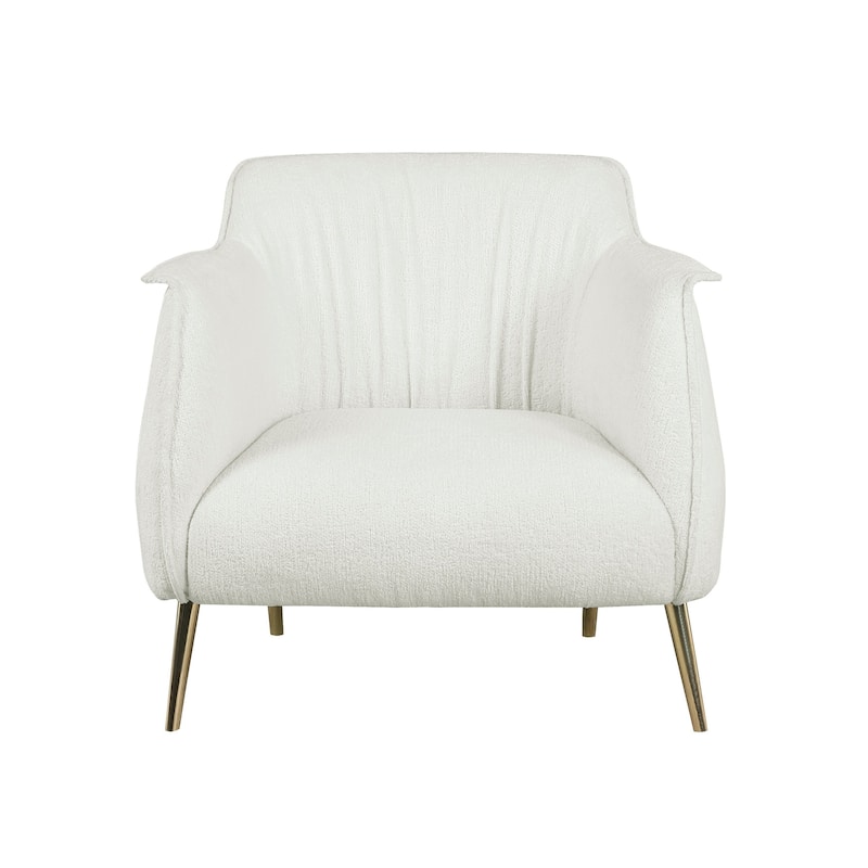 33 Inch Accent Chair Armchair, Soft White Boucle, Gold Metal, Solid Wood