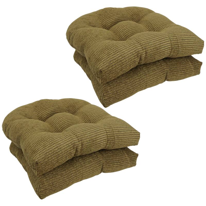 19-inch Rounded Back Jacquard Chenille Chair Cushion - 19 x 19 - Gingham Brown - Set of 4