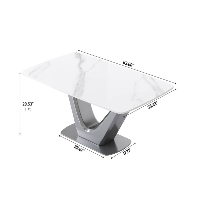 Minimalist Marble Dining Table Slate Kitchen Table with V Shape Pedestal