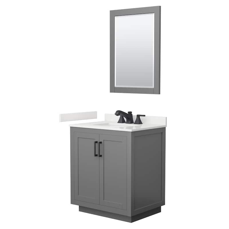 Miranda 30-inch Single Vanity, Quartz Top, 24-inch Mirror - Dark Gray, Black Trim, White Quartz Top