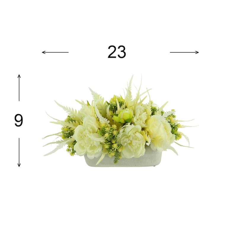 Peony, Fern and Sedum Arrangement in a Ceramic Pot