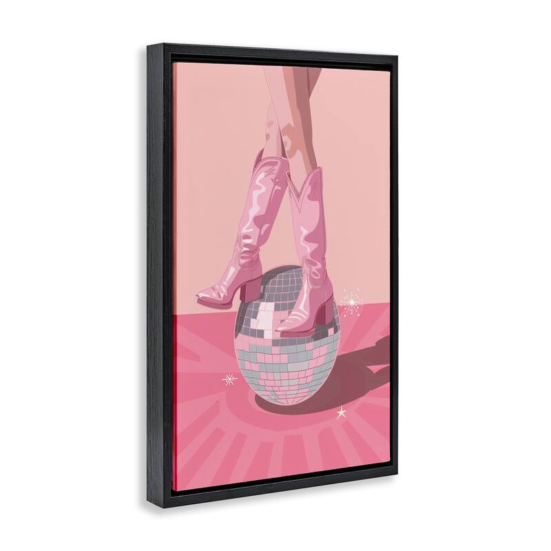 Stupell Pink Disco Cowgirl Balancing Framed Floater Canvas Wall Art Design By LSR Design Studio