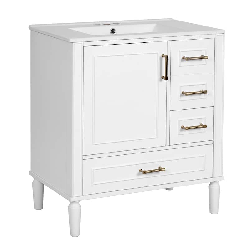 30" Bathroom Vanity with Ceramic Sink Combo, Soft-Close Door Bathroom Storage Cabinet with 3 Drawers