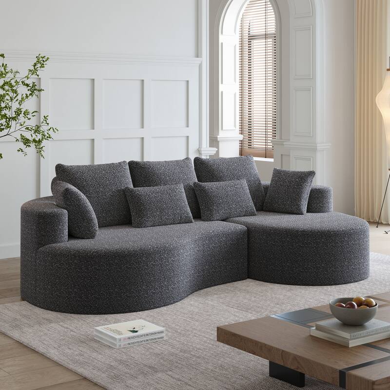 Oversized Chenille Upholstered Boneless Sofa, L-Shaped Curved Sectional Sofa, Deep Seat Cloud Couch with 7 Pillows