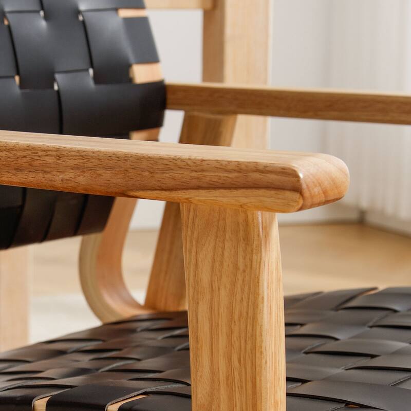 Woven Leather Dining Chairs with Solid Wood Frame - 29.7"H x 21.7"W x 22.8"D