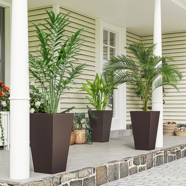 Tall Outdoor Planters Set of 3, 24-In Tapered Rattan Decor Plant Pots - Bed  Bath & Beyond - 43264831